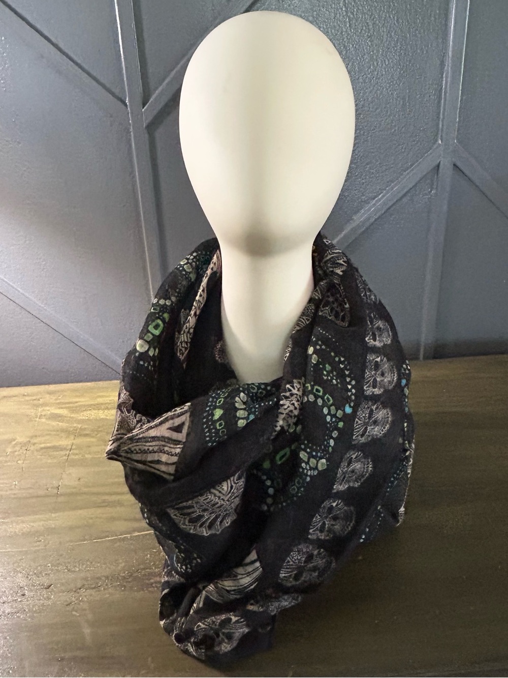 Black Infinity Scarf with Skulls